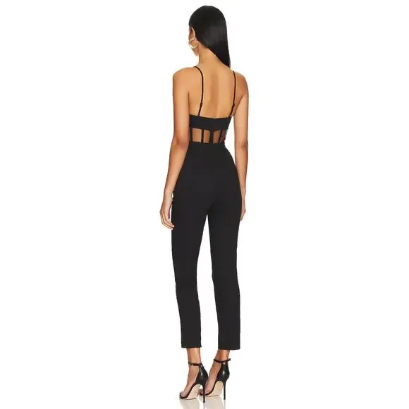 NBD Revolve Bianna Jumpsuit Slim Leg Boned Mesh Adjustable Strap Black Size XXS - Picture 3 of 13